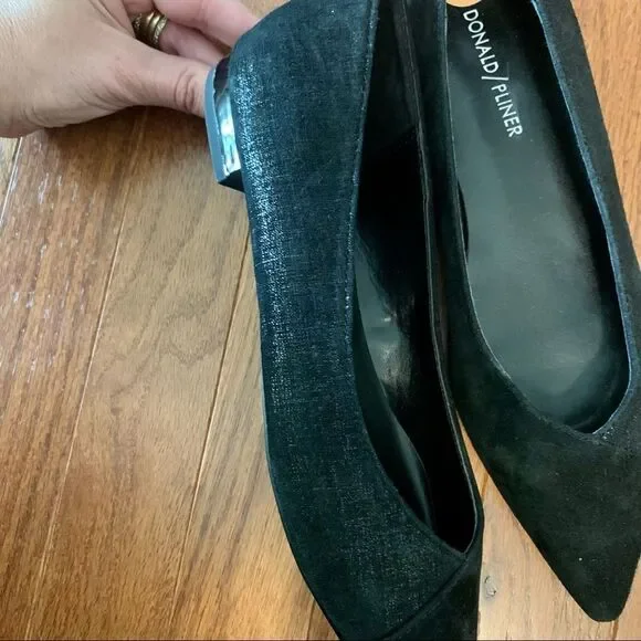 New DONALD PLINER Black Palma Flats Leather 7